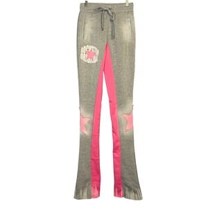 Rockstar Original Gray Sweatpants S Pink Contrast Panel Star Appliqué Drawstring